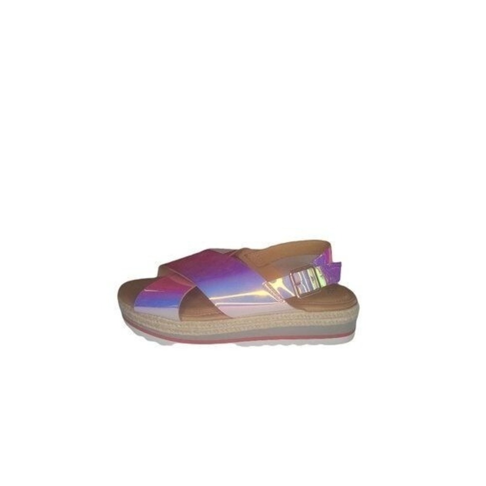 Time and Tru‎ Flatform Sandals Womens 8 Holographic Iridescent Espadrille Buckle